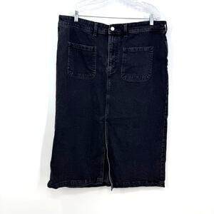GAP Denim Midi Skirt 18 Black Wash Front Slit Stretch Modest Western Boho Y2K